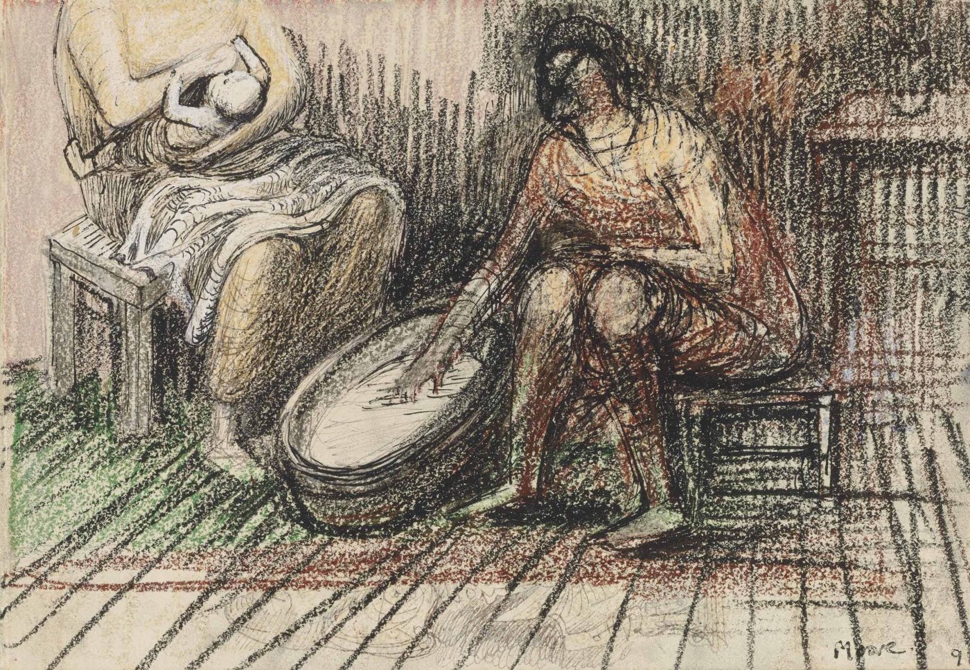 Henry Moore, OM CH (1898-1986), Two Women Bathing a Child