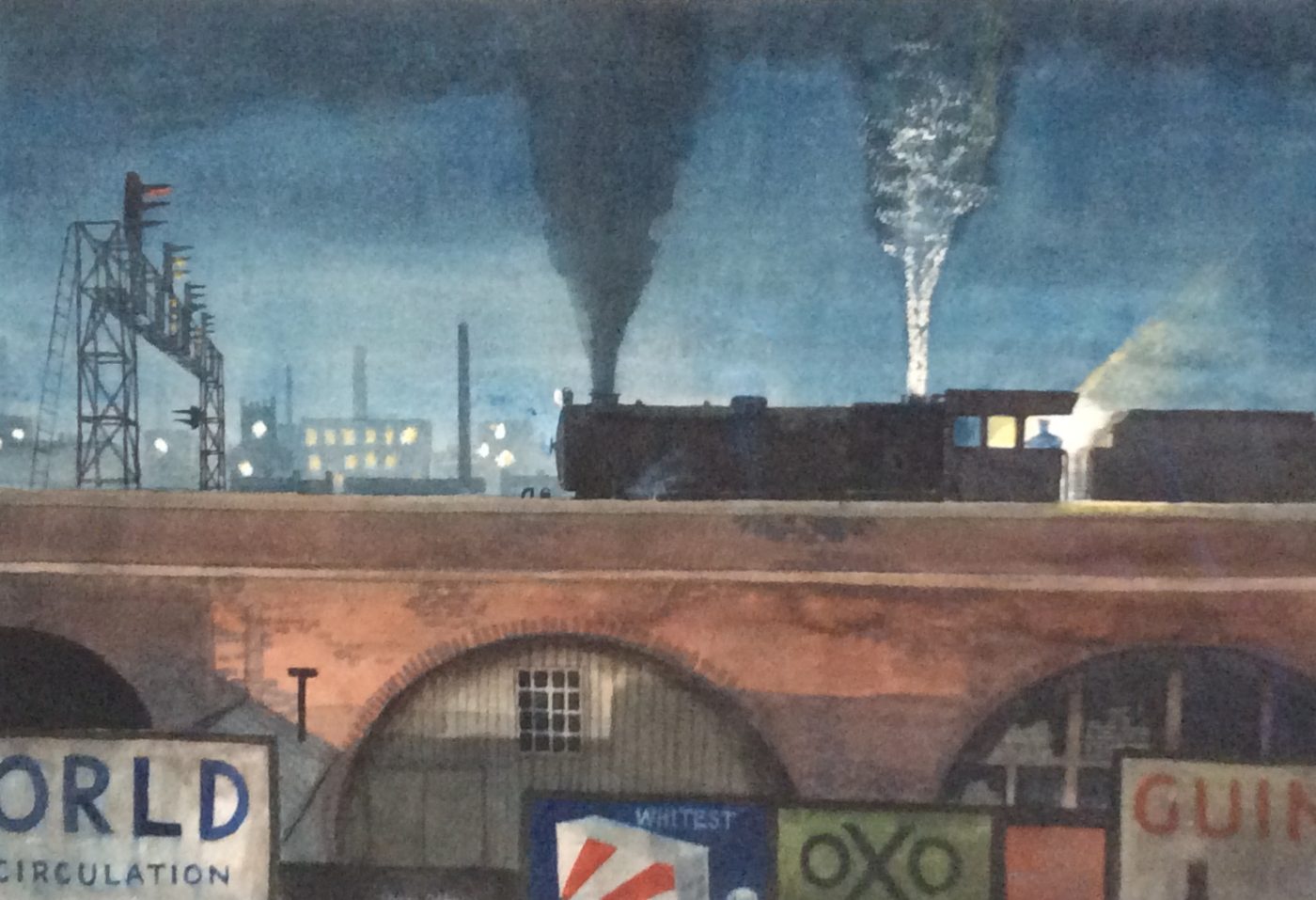 Charles Oakley (1925-2008), A steam Train on a bridge, Manchester