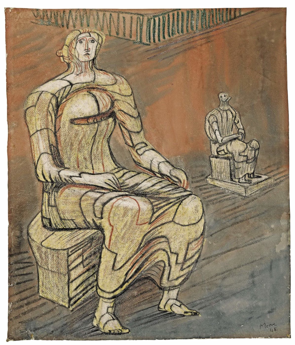 Henry Moore, OM CH (1898-1986), Seated Woman with Figure in Background