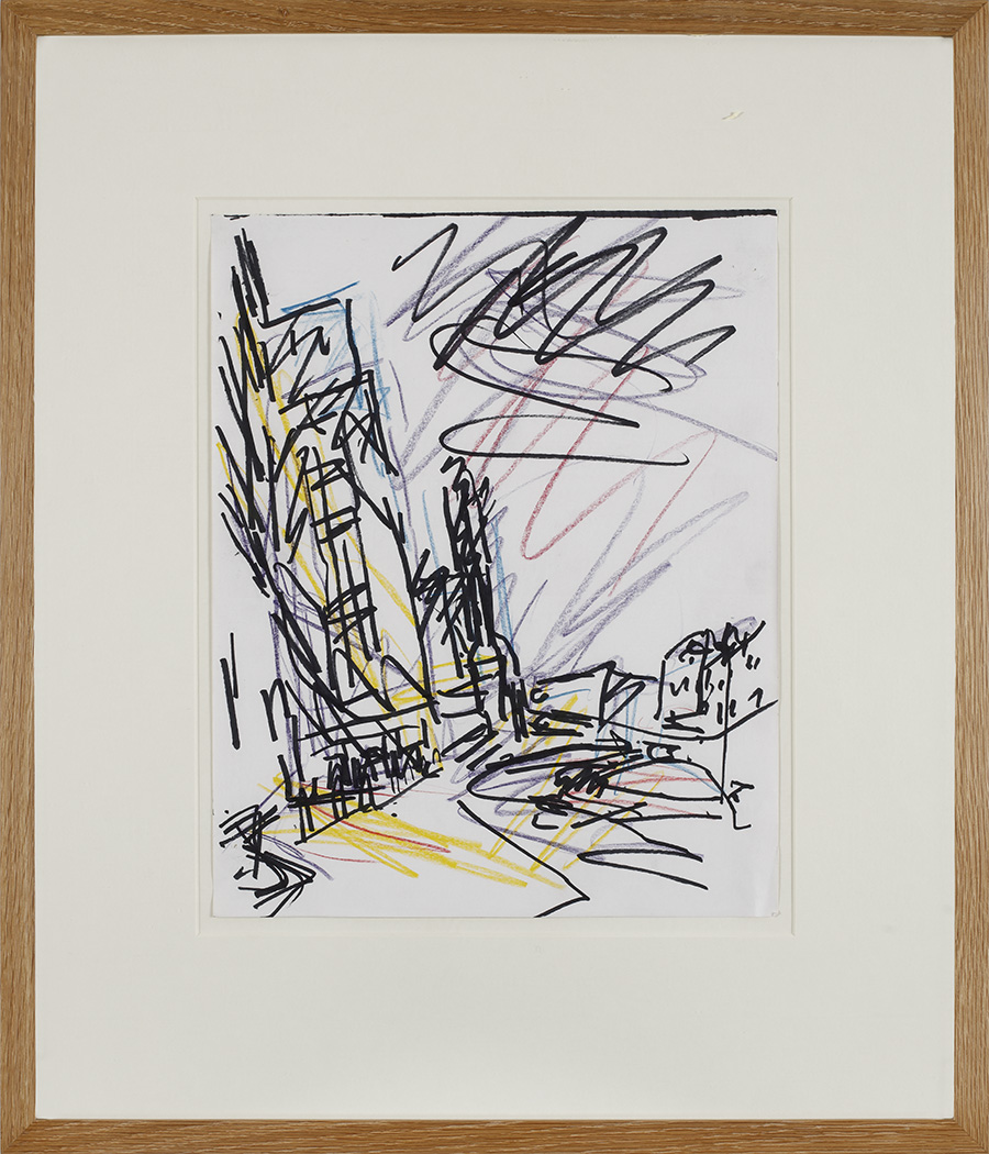 Frank Auerbach (b. 1931), Mornington Crescent  black ink and coloured crayon on paper 14 1-2 x 11 1-2 in. 36.9 x 29.2 cm 303856 (email)