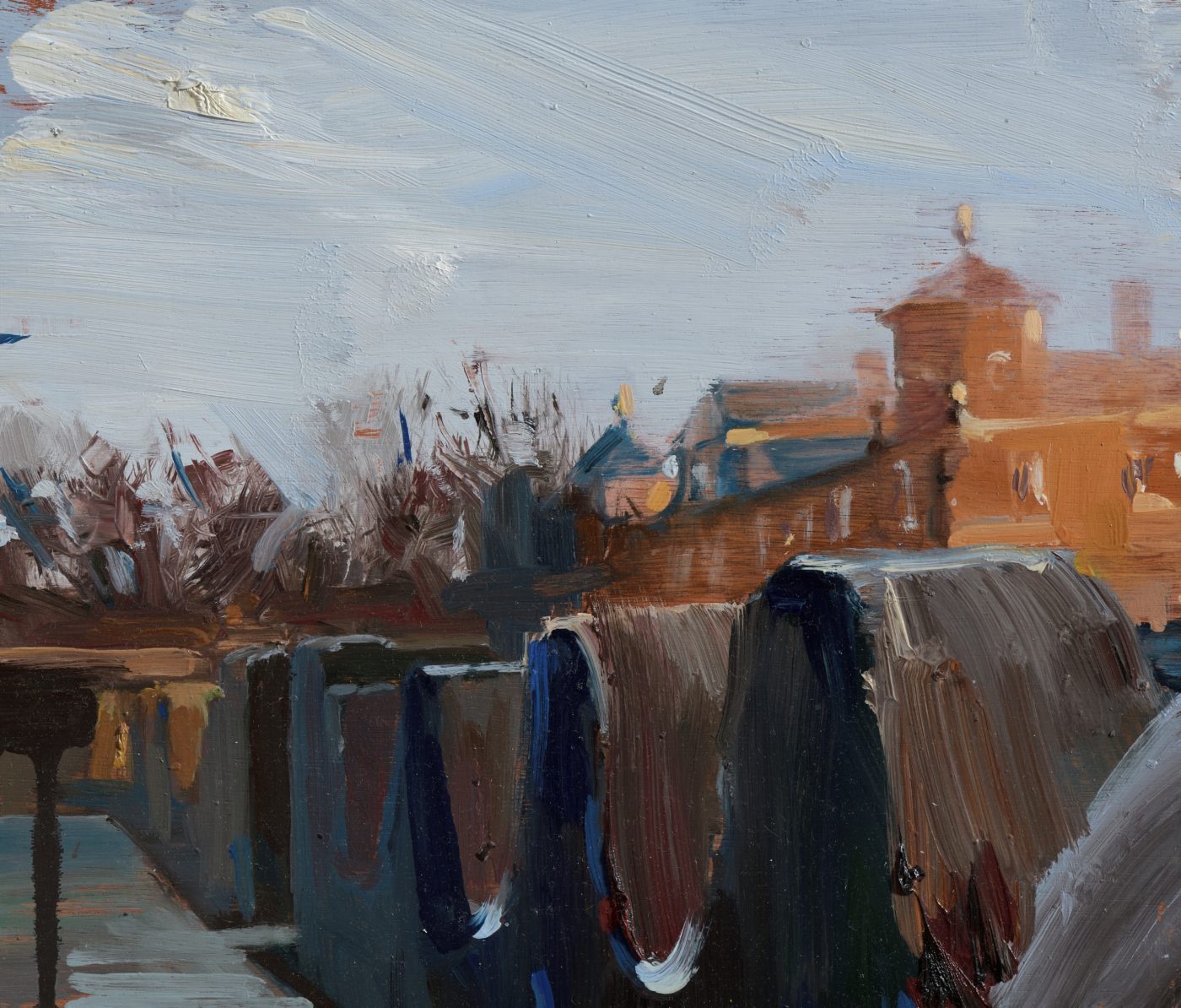 Kate Giles (b. 1962), Crenellated Yew and Stables, Houghton, January