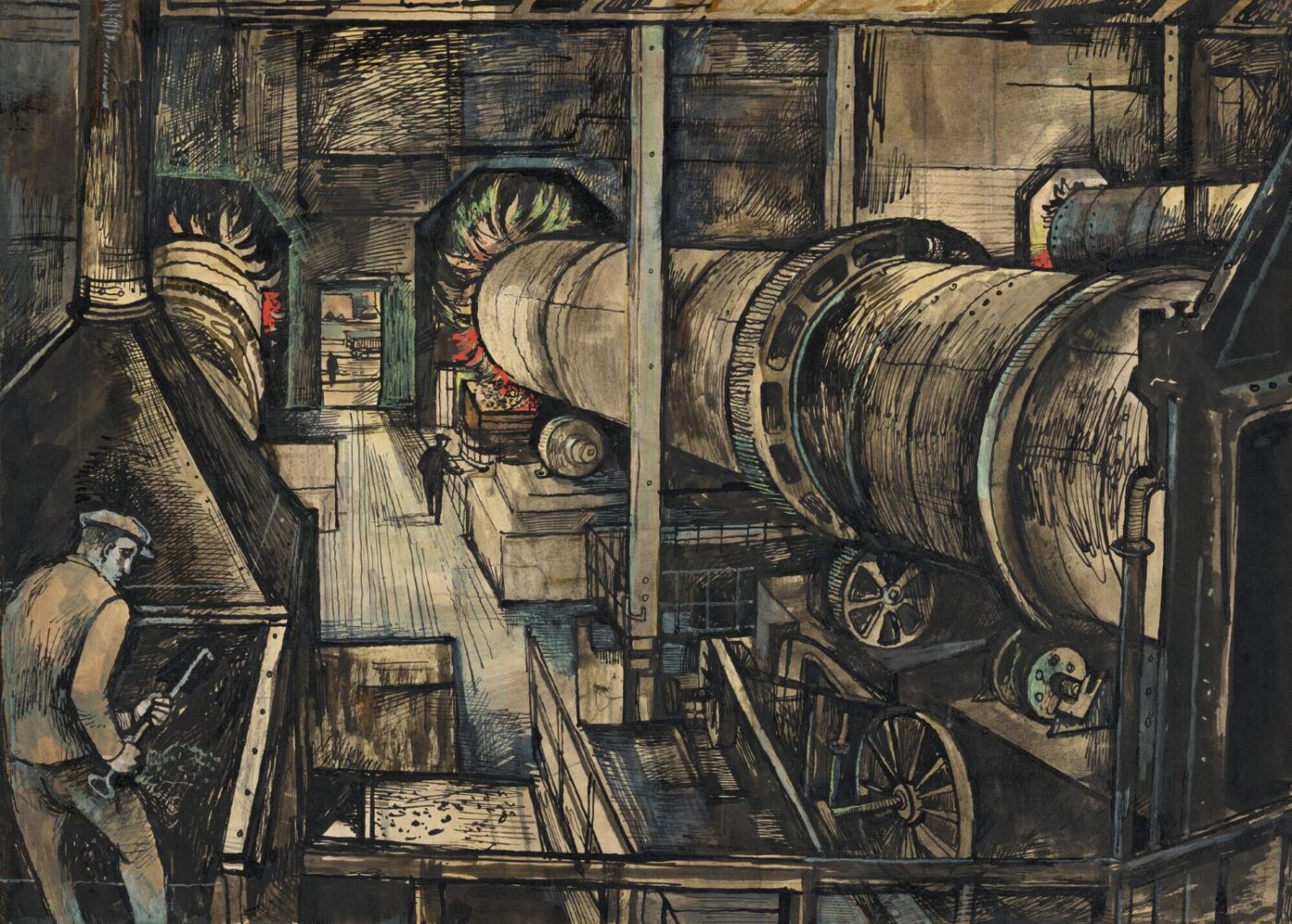 John Minton (1917-1957), Widnes Lithopone Plant Rotary Calcinator, ‘Ordeal by Fire’